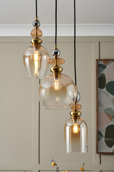 Seline Cascade 3 light Mixed Colour Glass with Brass - Pendant