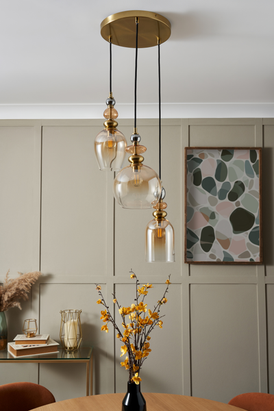 Seline Cascade 3 light Mixed Colour Glass with Brass - Pendant - Image 8