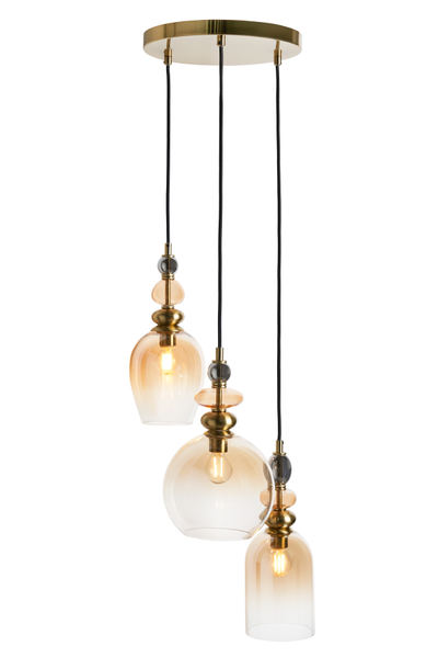Seline Cascade 3 light Mixed Colour Glass with Brass - Pendant - Image 4