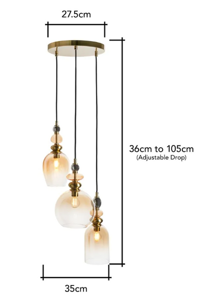 Seline Cascade 3 light Mixed Colour Glass with Brass - Pendant - Image 6