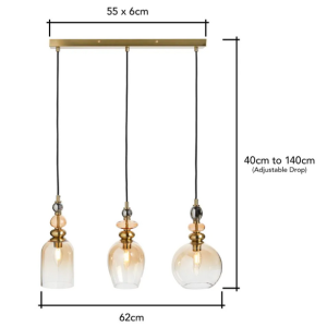 Seline 3 Light Diner Mixed colour with Brass - Pendant