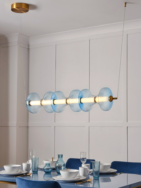 Elias 6 Light LED Diner Bar Glass Light - Sky Blue - Pendant - Image 6