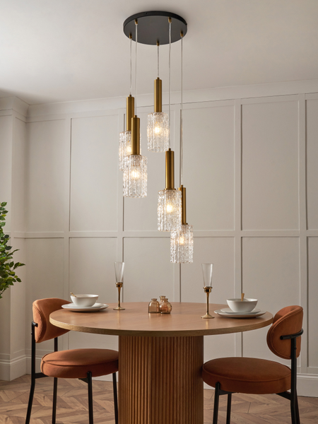 Hugo 5 Light Glass Cluster - Brass & Matt Black - Pendant