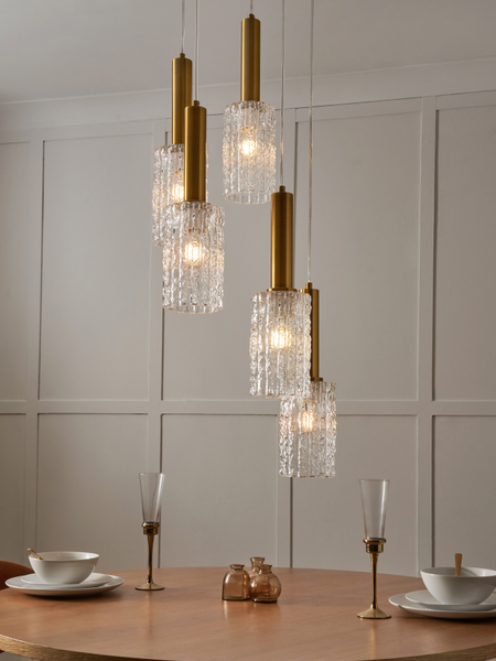 Hugo 5 Light Glass Cluster - Brass & Matt Black - Pendant - Image 2