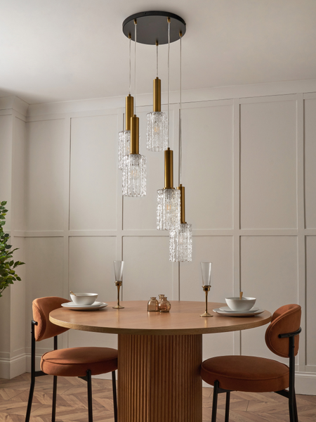 Hugo 5 Light Glass Cluster - Brass & Matt Black - Pendant - Image 8