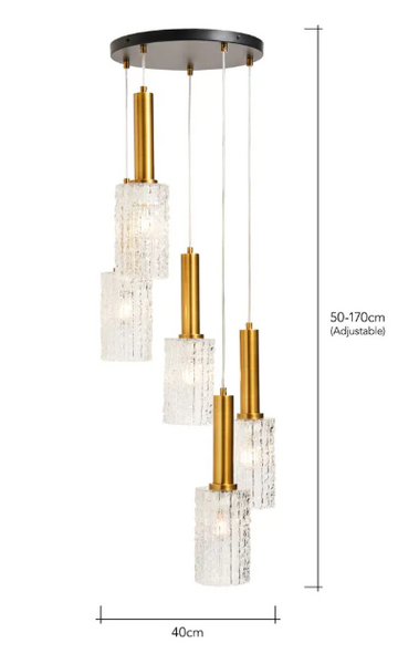 Hugo 5 Light Glass Cluster - Brass & Matt Black - Pendant - Image 7