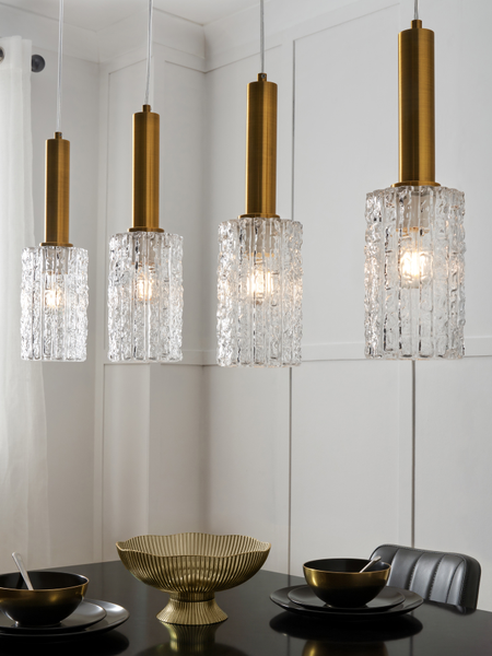 Hugo 4 Light Diner Bar Glass Light - Brass & Matt Black - Pendant