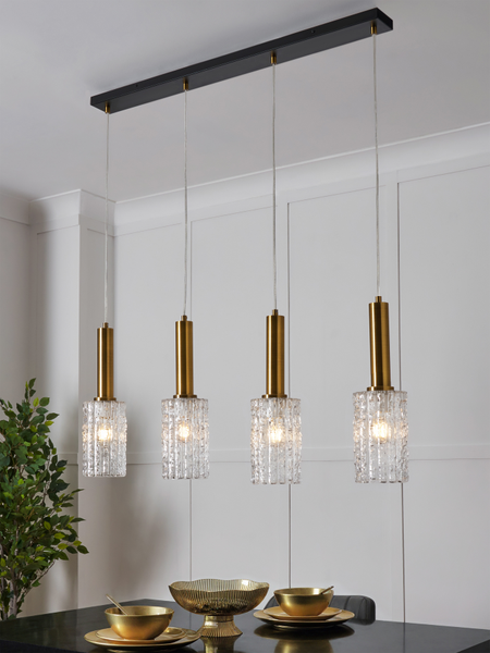 Hugo 4 Light Diner Bar Glass Light - Brass & Matt Black - Pendant - Image 2