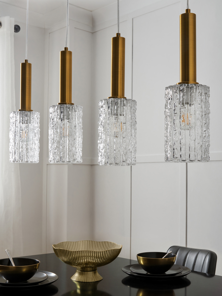 Hugo 4 Light Diner Bar Glass Light - Brass & Matt Black - Pendant - Image 3