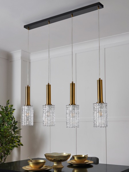 Hugo 4 Light Diner Bar Glass Light - Brass & Matt Black - Pendant - Image 8