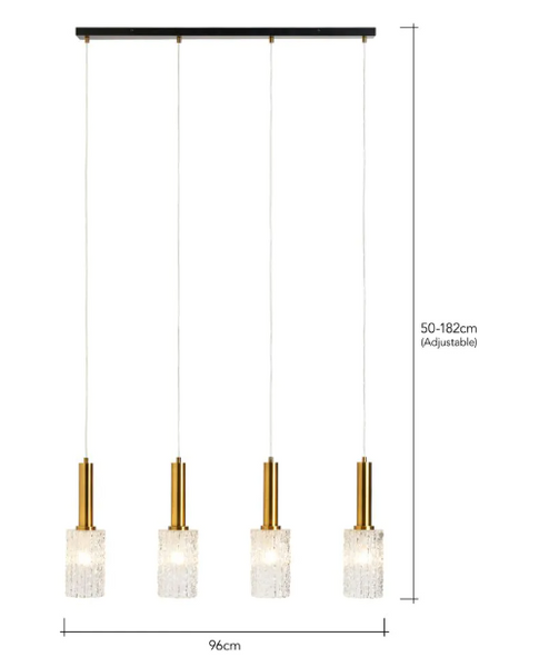 Hugo 4 Light Diner Bar Glass Light - Brass & Matt Black - Pendant - Image 7