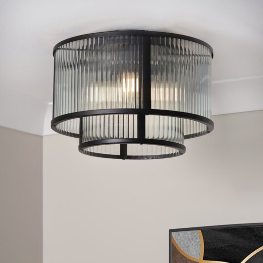 Jasmine Black Ribbed Glass - Flush