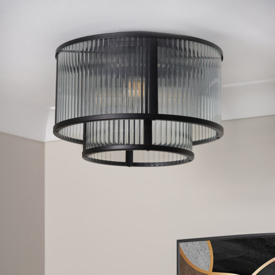 Jasmine Black Ribbed Glass - Flush - Image 2