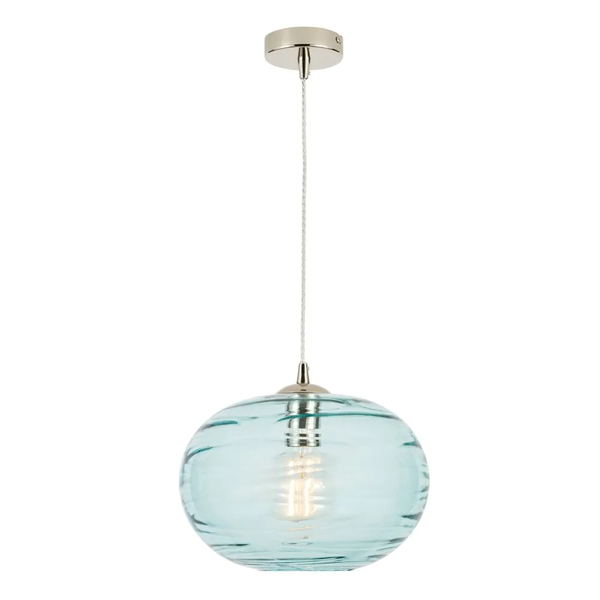 Sarno Oval 1 Light Glass Ceiling Nickel & Blue - Pendant