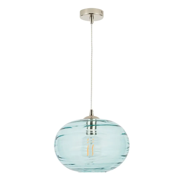 Sarno Oval 1 Light Glass Ceiling Nickel & Blue - Pendant - Image 2