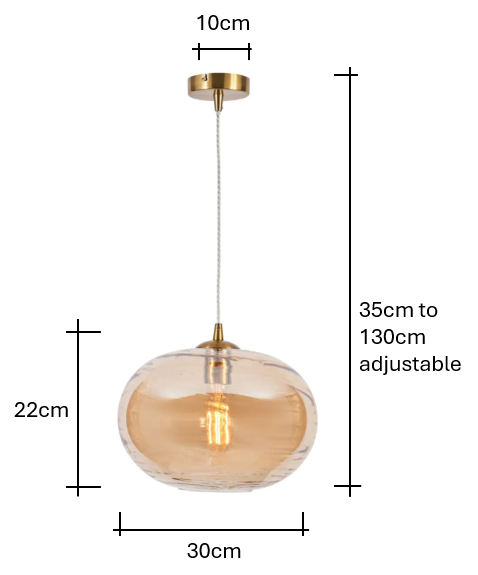 Sarno Oval 1 Light Glass Ceiling Brass & Champagne - Pendant - Image 4