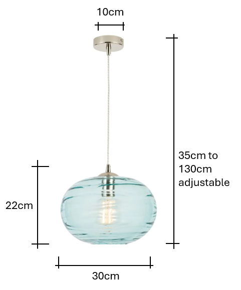 Sarno Oval 1 Light Glass Ceiling Nickel & Blue - Pendant - Image 4