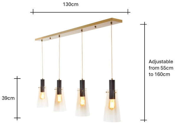Atrani 4 Light Diner Bar Champagne - Pendant - Image 3