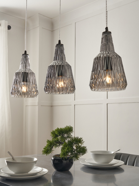Mikael 3 Light Diner Bar Smoky Grey - Pendant