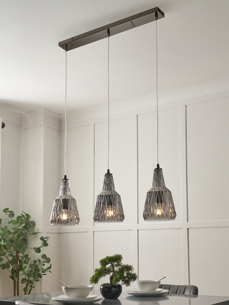 Mikael 3 Light Diner Bar Smoky Grey - Pendant - Image 8