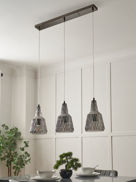 Mikael 3 Light Diner Bar Smoky Grey - Pendant - Image 9