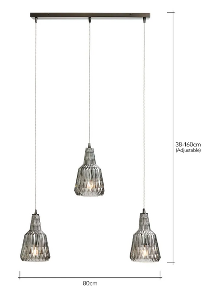 Mikael 3 Light Diner Bar Smoky Grey - Pendant - Image 7