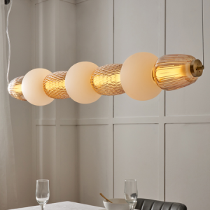 Edvin Glass 7 Light  Diner Bar  Satin Brass & Opal  - Pendant