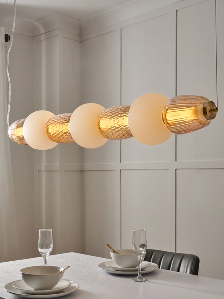 Edvin Glass 7 Light Diner Bar Satin Brass & Opal - Pendant