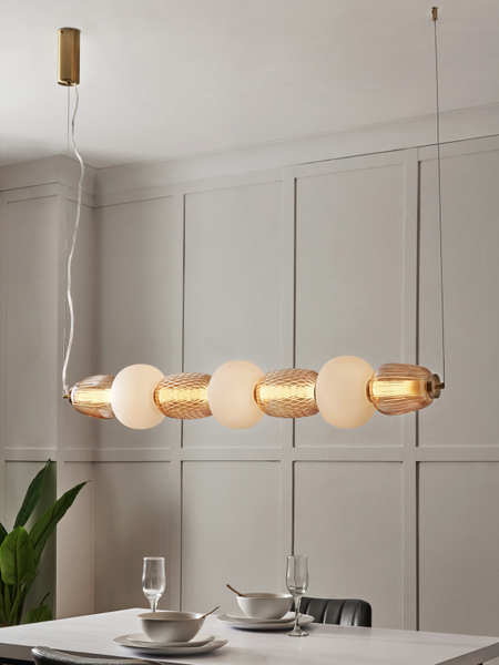 Edvin Glass 7 Light Diner Bar Satin Brass & Opal - Pendant - Image 8