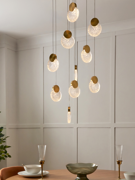 Oskar 10 Light LED Glass Cluster Satin Brass - Pendant