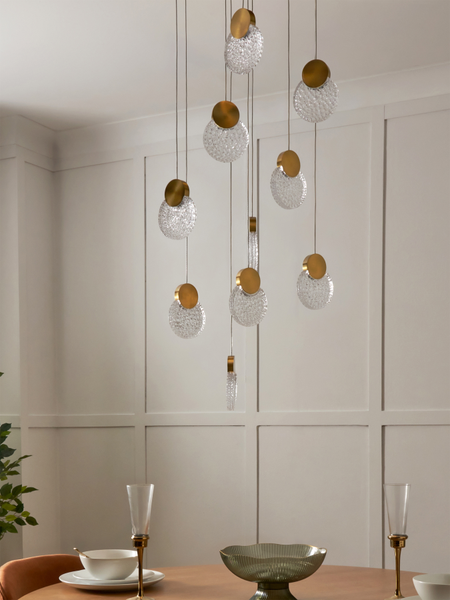Oskar 10 Light LED Glass Cluster Satin Brass - Pendant - Image 2