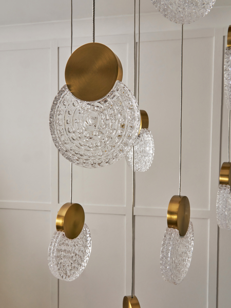 Oskar 10 Light LED Glass Cluster Satin Brass - Pendant - Image 3