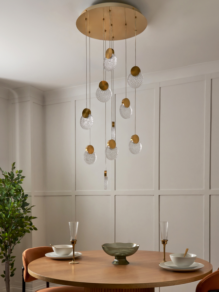 Oskar 10 Light LED Glass Cluster Satin Brass - Pendant - Image 4