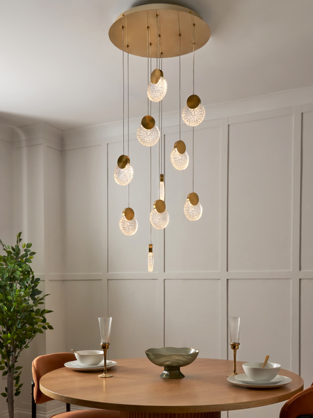Oskar 10 Light LED Glass Cluster Satin Brass - Pendant - Image 9