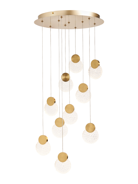 Oskar 10 Light LED Glass Cluster Satin Brass - Pendant - Image 6