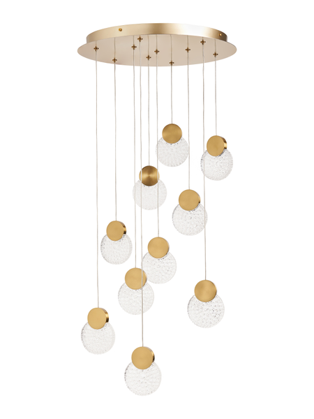 Oskar 10 Light LED Glass Cluster Satin Brass - Pendant - Image 7