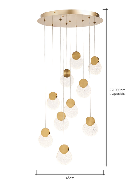 Oskar 10 Light LED Glass Cluster Satin Brass - Pendant - Image 8