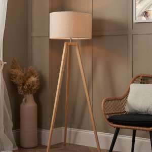 Keeley Wooden Tripod Oak/Natural - Floor Lamp