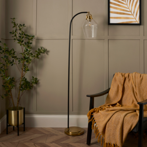 Saskia Bubble Glass & Warm Satin Brass Arc  - Floor Lamp