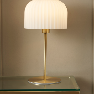 Binita Glass Ribbed Opal & Brass - Table Lamp