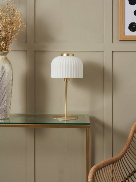 Binita Glass Ribbed Opal & Brass - Table Lamp - Image 2