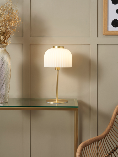 Binita Glass Ribbed Opal & Brass - Table Lamp - Image 5