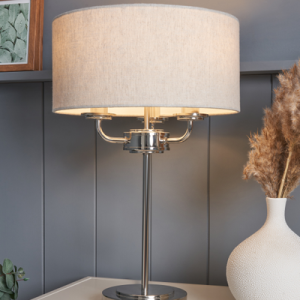 Henry 3 Light Polished Nik/Grey - Table Lamp