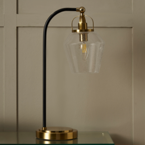 Saskia Bubble Glass & Warm Satin Brass Arc  - Table Lamp