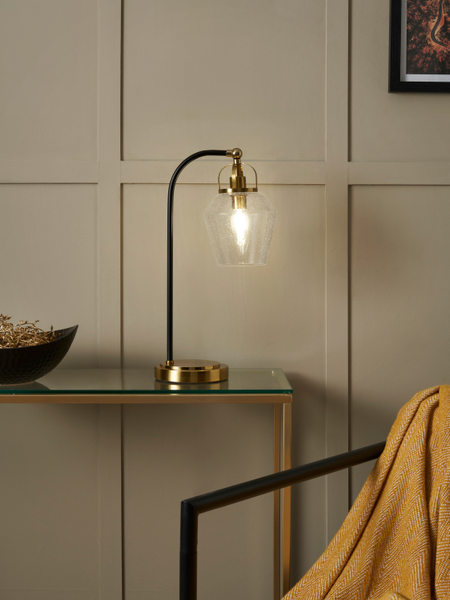 Saskia Bubble Glass & Warm Satin Brass Arc - Table Lamp