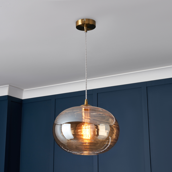 Sarno Oval 1 Light Glass Ceiling Brass & Champagne - Pendant - Image 6