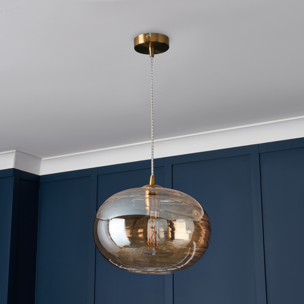 Sarno Oval 1 Light Glass Ceiling Brass & Champagne - Pendant - Image 8