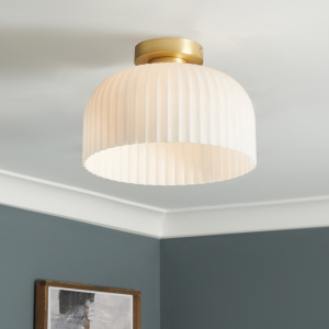 Binita Glass Ribbed Opal & Brass - Flush