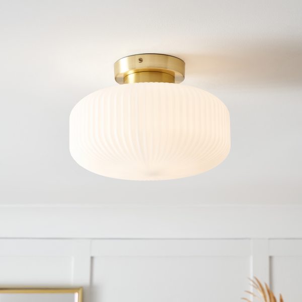 Scala 1lt Satin Brass Ribbed Flush Bathroom Light IP44