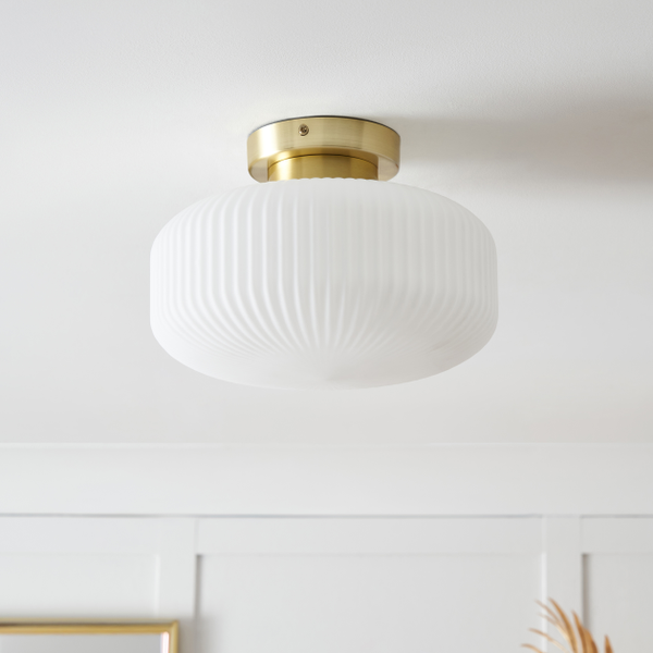 Scala 1lt Satin Brass Ribbed Flush Bathroom Light IP44 - Image 2